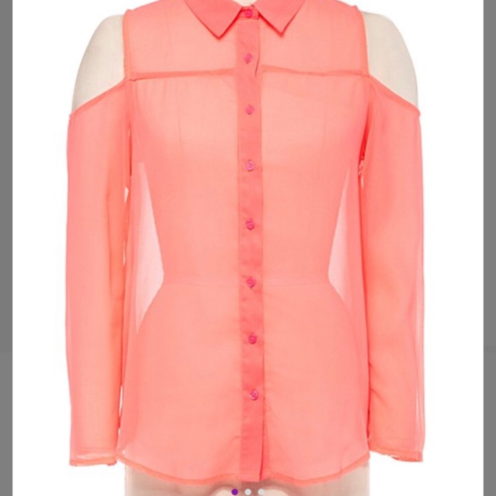 Pink  sheer cutout button up size small